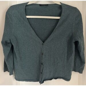 Eileen Fisher Green Button Up Organic Cotton Cashmere Cardigan Sweater P Small